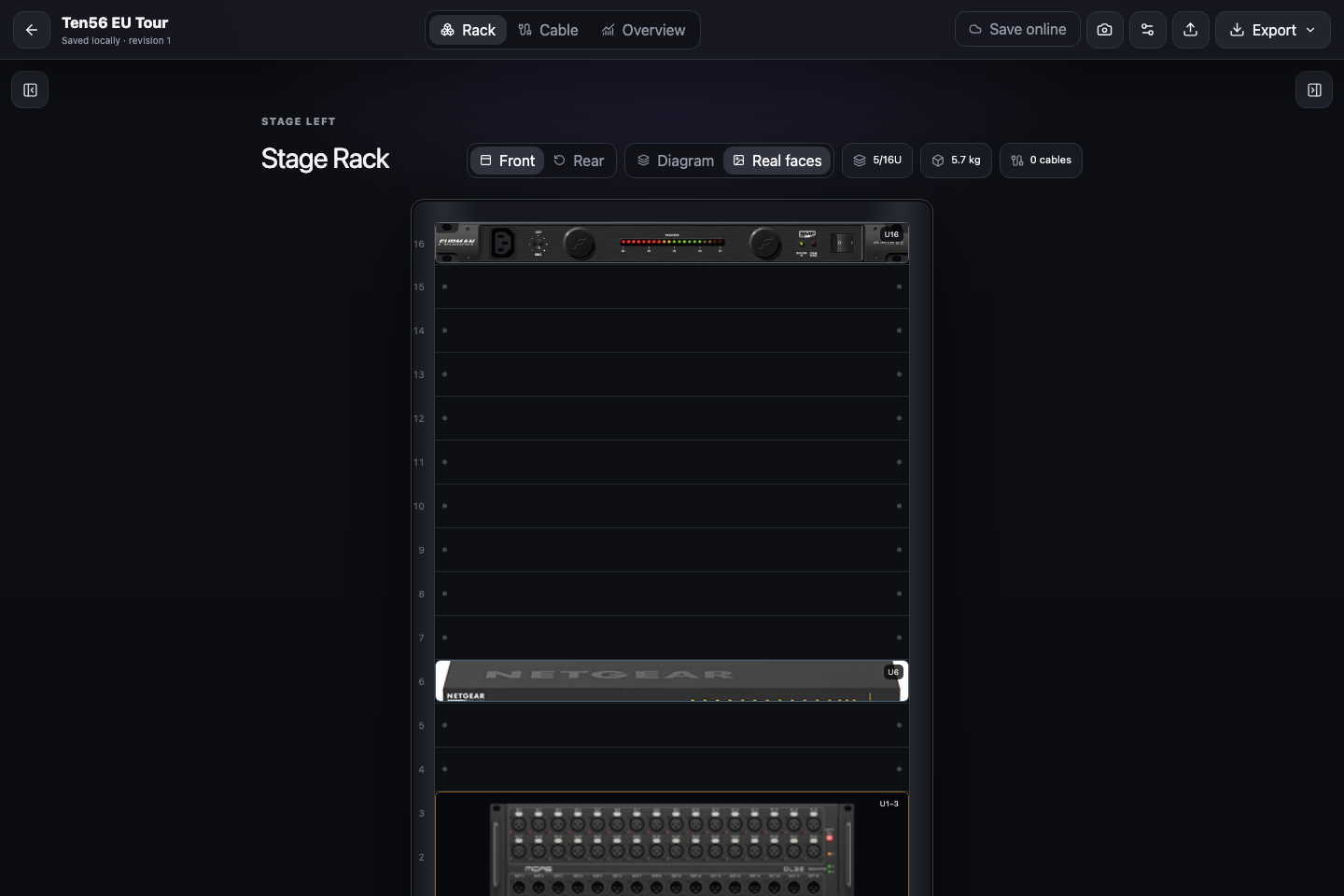 RackDiag visual rack and equipment workspace