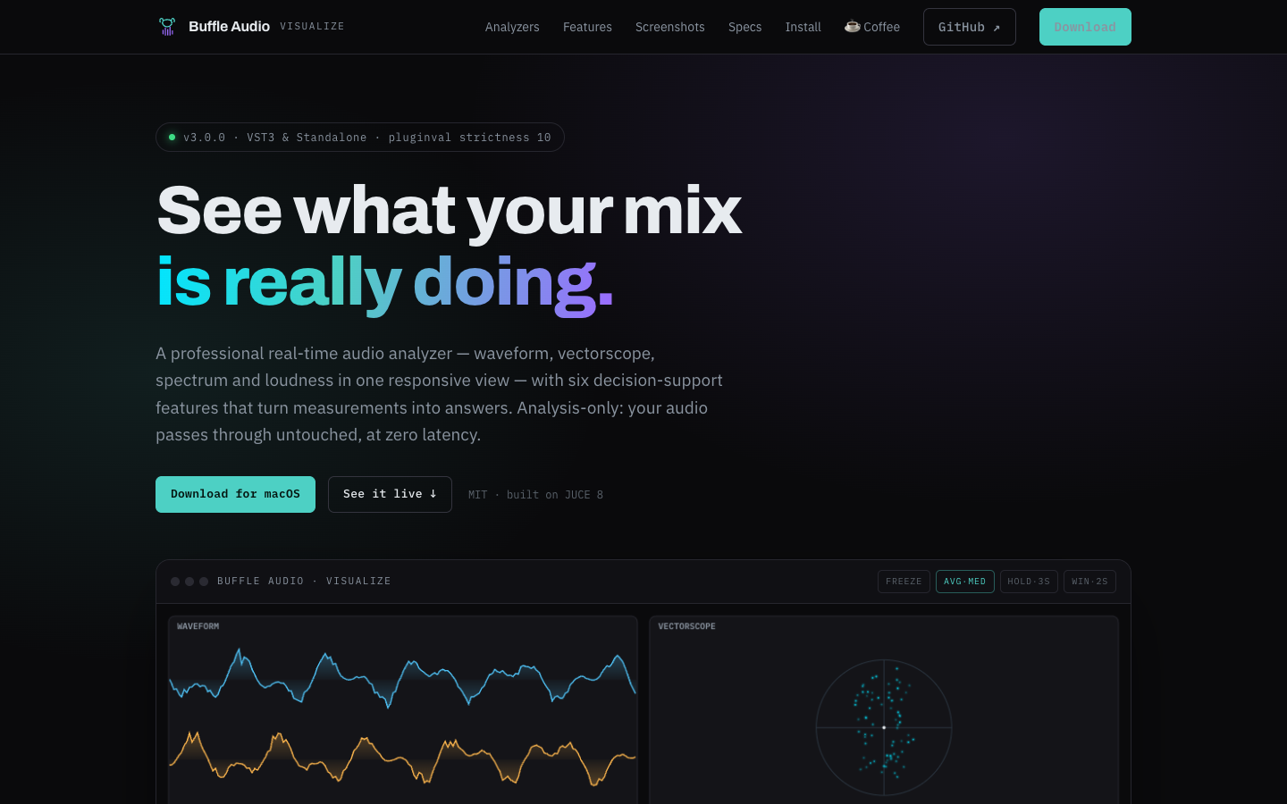 Buffle Audio Visualize landing page screenshot